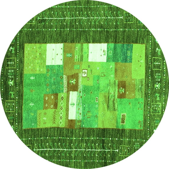 Ahgly Company Indoor Round Abstract Green Contemporary Area Rugs, 6' Round