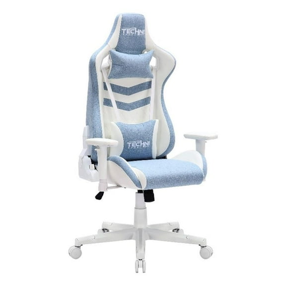 Pemberly Row 17" Modern Fabric Ergonomic Gaming Chair in Blue/White