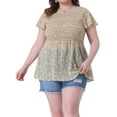 thumbnail image 1 of Blusas de gasa de talla grande GRACE & GRANDEUR para mujeres, blusa de peplum con mangas cortas acampanadas y estampado floral en color durazno, talla 3X, 1 of 1