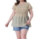 thumbnail image 1 of Blusas de gasa de talla grande GRACE & GRANDEUR para mujeres, blusa de peplum con mangas cortas acampanadas y estampado floral en color durazno 4X, 1 of 1