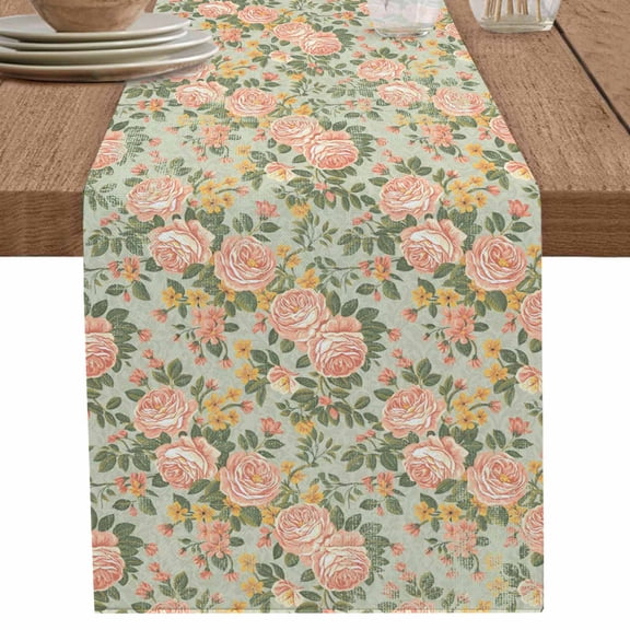 nqOlkjepod Pink Rose Table Runner 90 Inches Long Farmhouse Dress Scarves, Romantic Botanical Floral Flowers Leaves Dining Tablerunner for Coffee Table/Kitchen Island/Party Décor, 13" x 90"