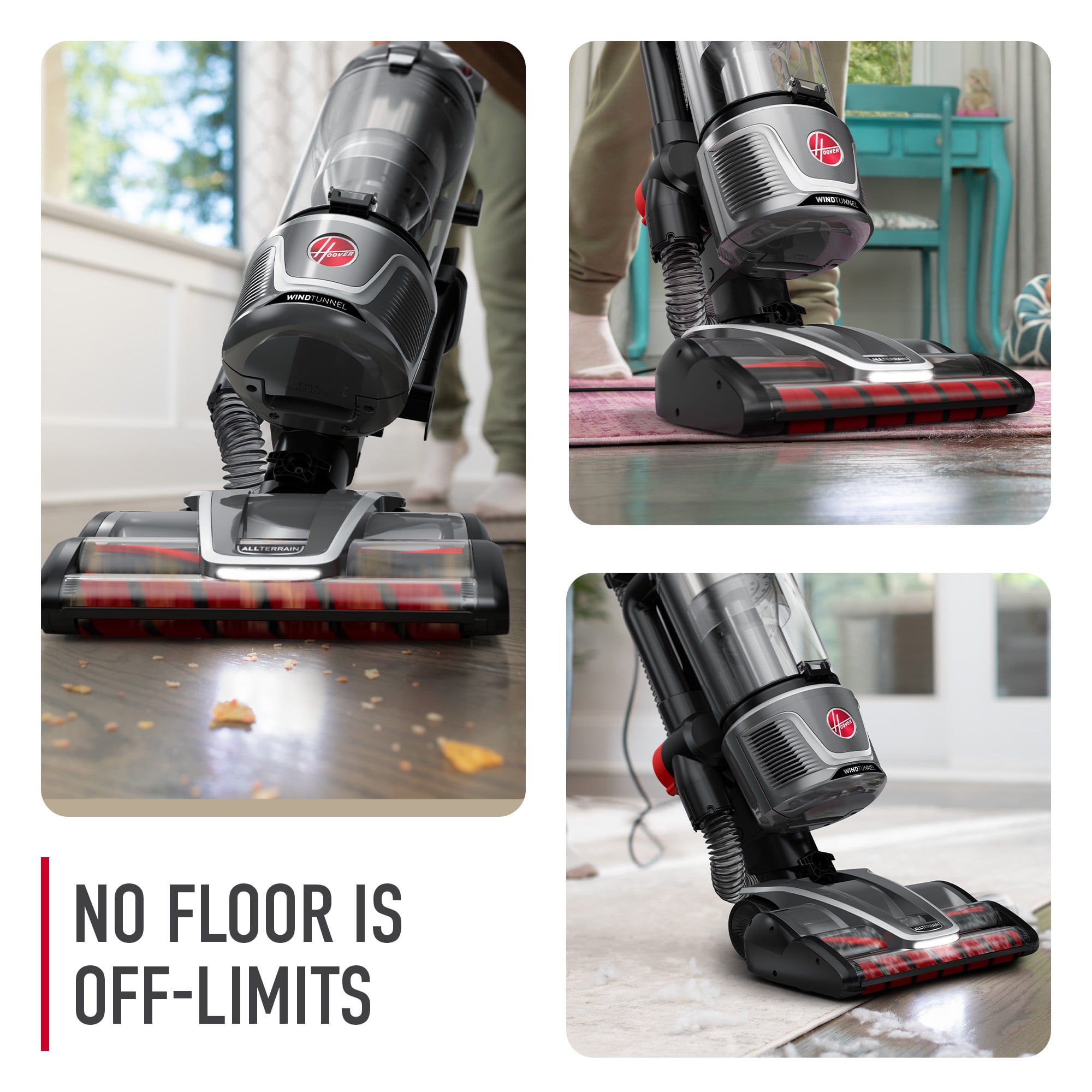 Hoover Bagless Upright Vacuum Cleaner, WindTunnel All Terrain, Pet Friendly, Strong Suction, Hard Floor and Carpet, Swivel Steering, UH77210V, Gray