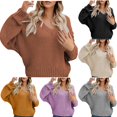 thumbnail image 7 of Lovskoo 2024 Sweaters for Women Trendy Long Sleeve Winter European American Loose Knitted V-Neck Sweater Top Coat Orange, 7 of 7