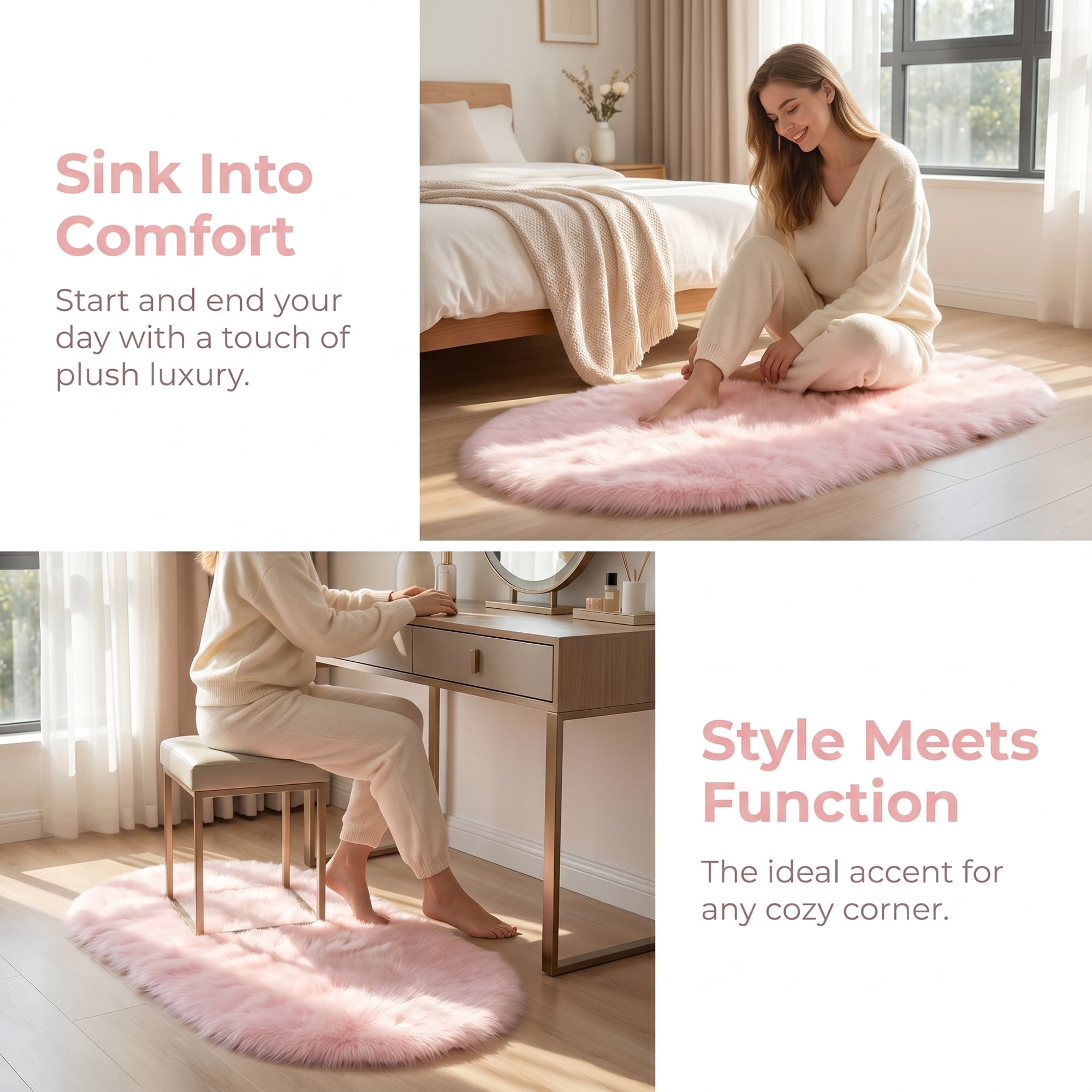 Unique Bargains Shaggy Area Rug Ultra Fluffy Non-Slip Fuzzy Carpet 24" x 16" Light Pink