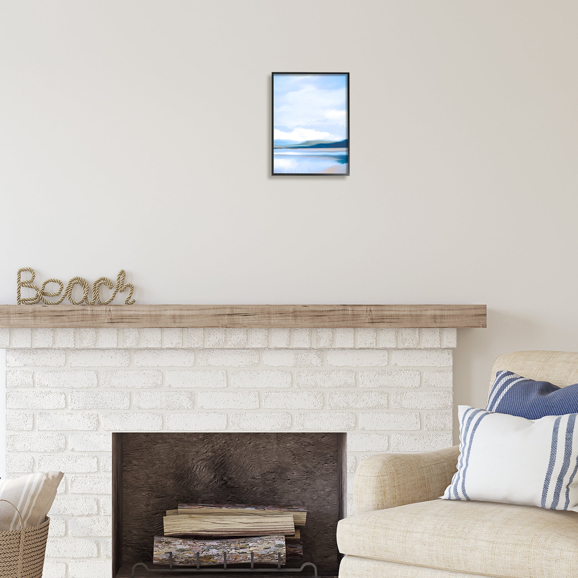 Stupell Industries Blue Beach Shore Nature Painting Black Framed Art Print Wall Art, 11 x 14