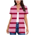 thumbnail image 2 of NTACZA Striped Womens Cardigans Lightweight Open Front Casual Short Sleeve with Pockets Regular Beachwear Coverups Pink, 2 of 5