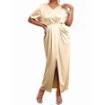 thumbnail image 3 of Women'S Satin Silky Long Sleeve V Neck Lace Up High Waist Side Split Maxi Dress Khaki XL, 3 of 7