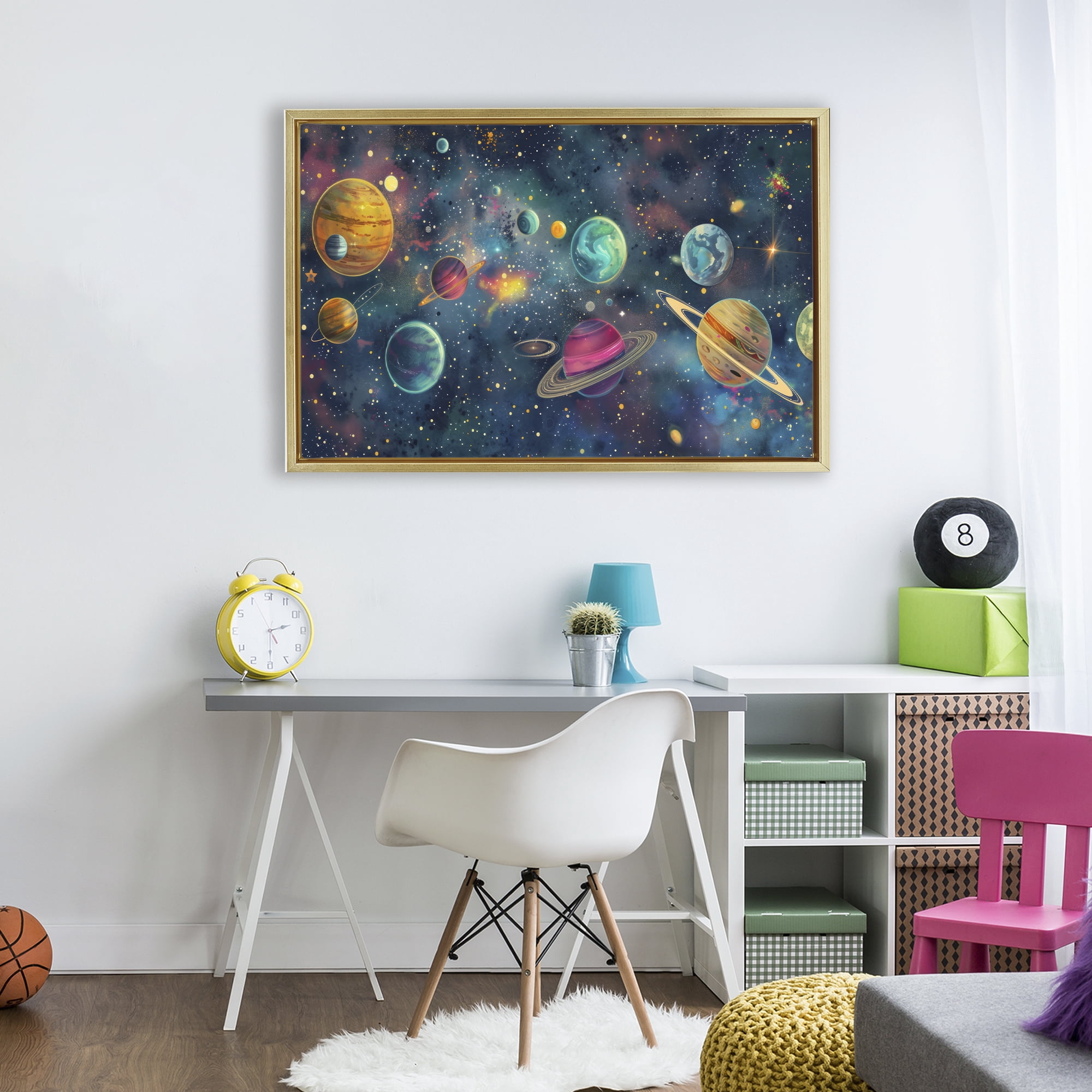 Stupell Industries Celestial Planetary Parade Gold Framed Floater Canvas Wall Art, design by Creative Studio
