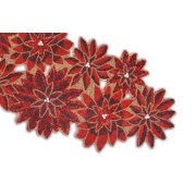 Christmas Poinsettia Table Runner, Handmade Beaded Table Runner, Christmas Table Topper 13X36 Inches