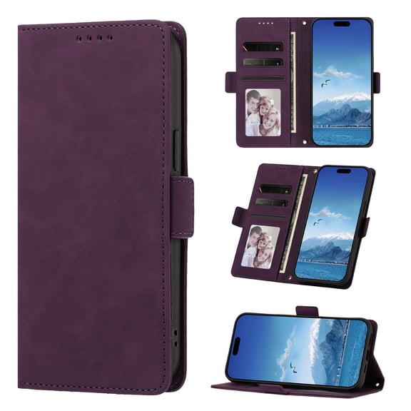 Phone Case for iPhone 17 Air / iPhone 17 Plus, Shockproof PU Leather Case with Card Slots Kickstand Magnetic Flip Wallet Protective Cover, Purple