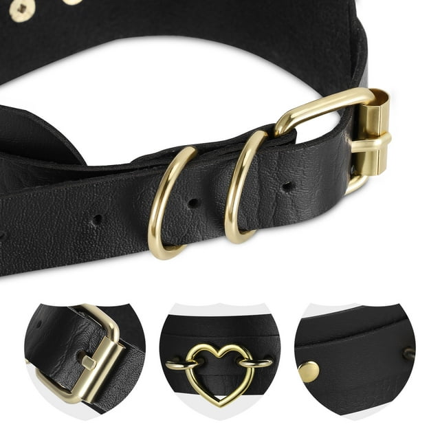 Collier Ras-du-Cou Cœur pour Femmes et Filles, Collier Ras-du-Cou en Cuir PU, Collier Statement, Bijou, Harnais de Cou