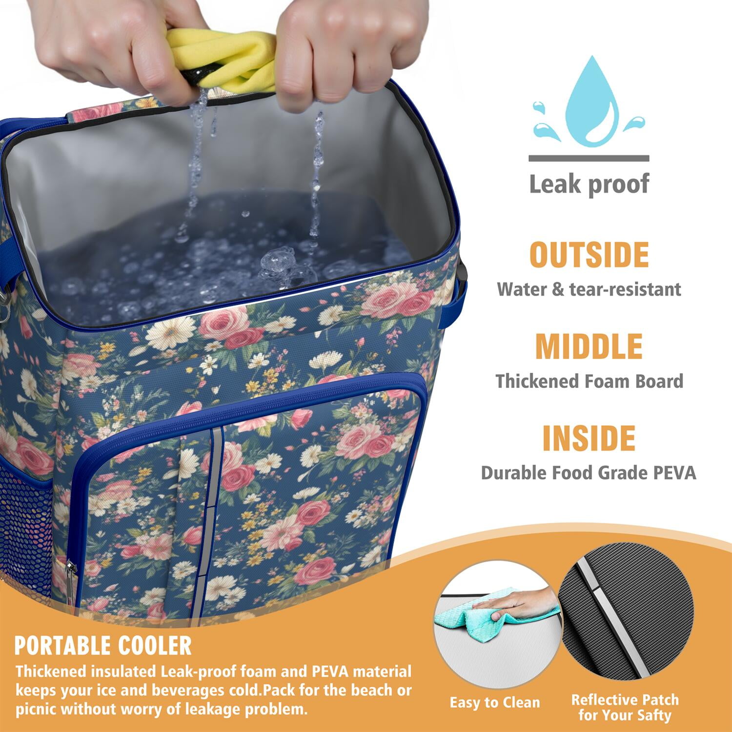 Travel Cooler Bag - Pioneer Flower Camping Beer Cooler Backpack with Bottle Opener- Waterproof Insulated Picnic Backpacks - Cooler Bag for Beach