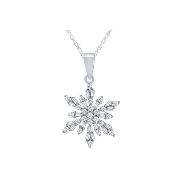 AFFY Crystal Snowflake Charm Pendant Necklace In 14k White Gold Over Sterling Silver