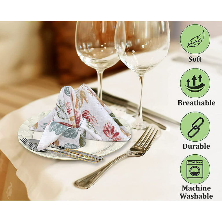 Ruvanti Cloth Napkins Set of 12 Cotton 100%, 20x20 inches Napkins Cloth  Washable, Soft, Absorbent. Cotton Napkins for Parties, Christmas,  Thanksgiving, Weddings, Dinner Napkins Cloth - Stamped Leaves 