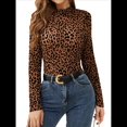 thumbnail image 2 of Blusas de de Larga para Mujer, Cuello Alto, Transparentes, para Salir, Ropa de Club Marrón Oscuro L, 2 of 10