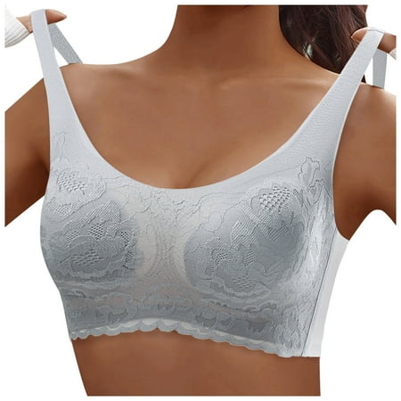 OJSFQUFP Underfit Bras for Women Grey Large Size Seamless Latex Fixed Cup Underwear Sexy Lace Gathered Big and Small Thin Bra Without Rims Basic Pretty Bra L