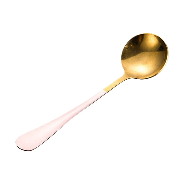 Cuchara de acero inoxidable para vajilla, cuchara redonda pequeña, cuchara para revolver café, cuchara redonda pequeña de titanio dorado, cuchara pequeña para mesa de comedor, juego redondo para 4