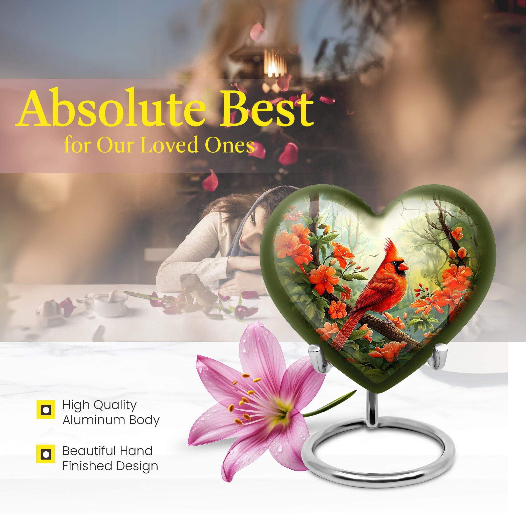 Cardinal Bird Urns For Cremation Ashes Mother, Little Keepsake Urn, Memorial Urns For Human Ashes, Small Urns For Ashes, Funeral Urns For Ashes Adult Male, Elegant Cremation Urns 3 Inch, 1 Pc