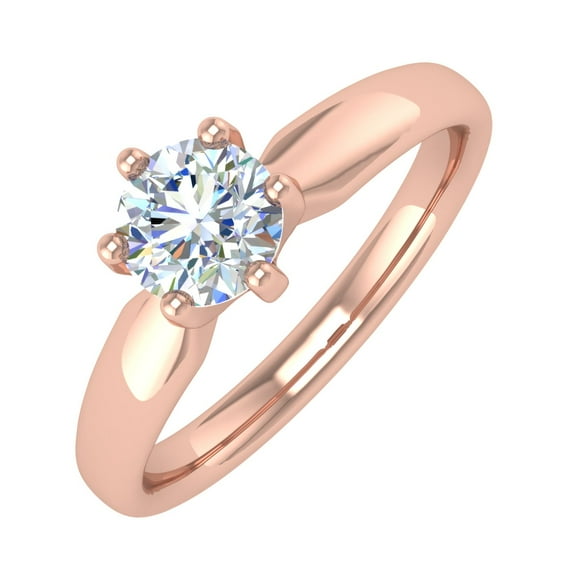 1/2 Carat 6-Prong Set Diamond Solitaire Engagement Ring in 14K Rose Gold (Ring Size 6)
