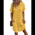 thumbnail image 1 of Vestido Túnica Holgado Informal de Verano para Mujer, de Algodón y , con Botones, Escote en V, Corta, Color Amarillo, Talla M, 1 of 7