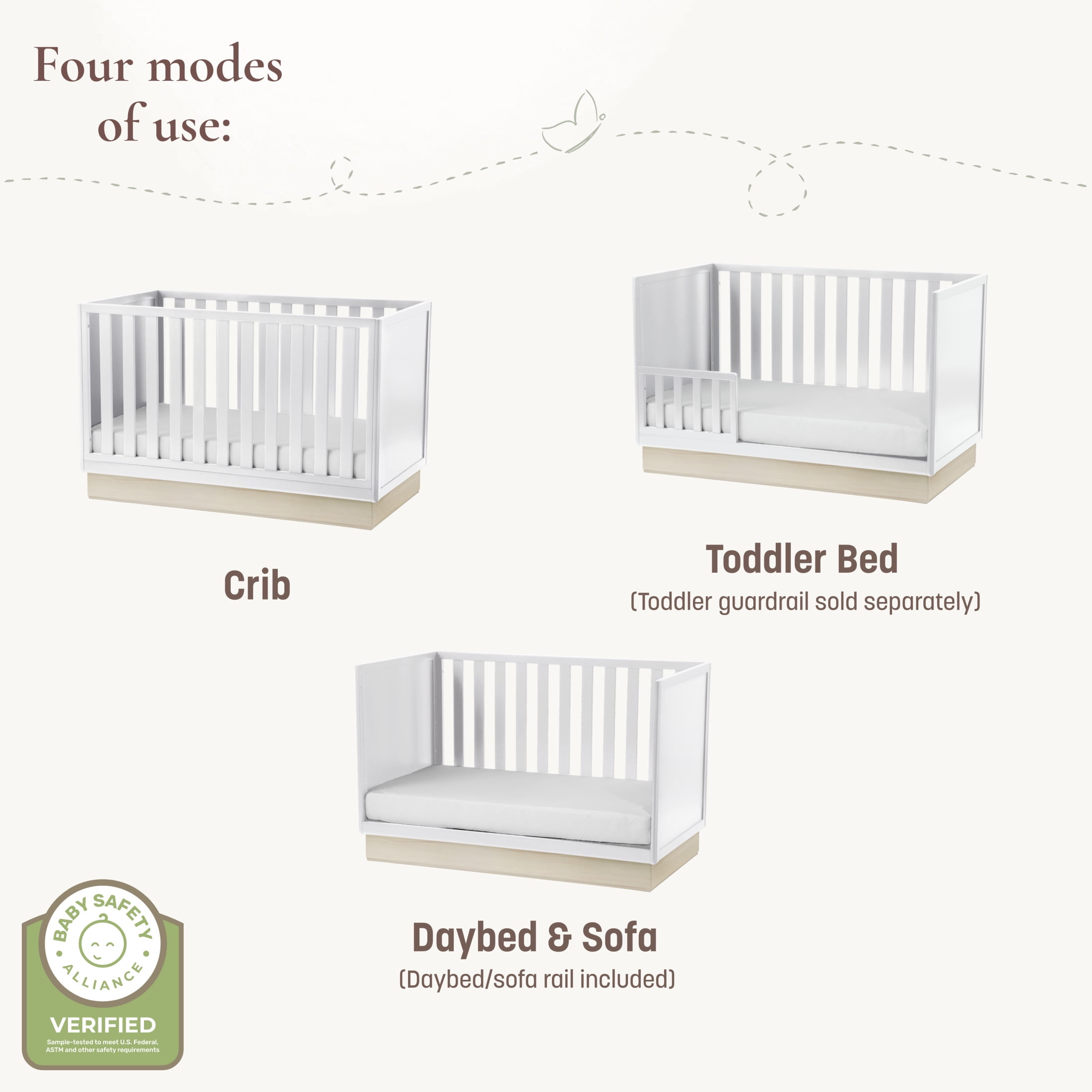 Little Seeds Dawn 4-in-1 Convertible Crib, White & Whitewash Natural