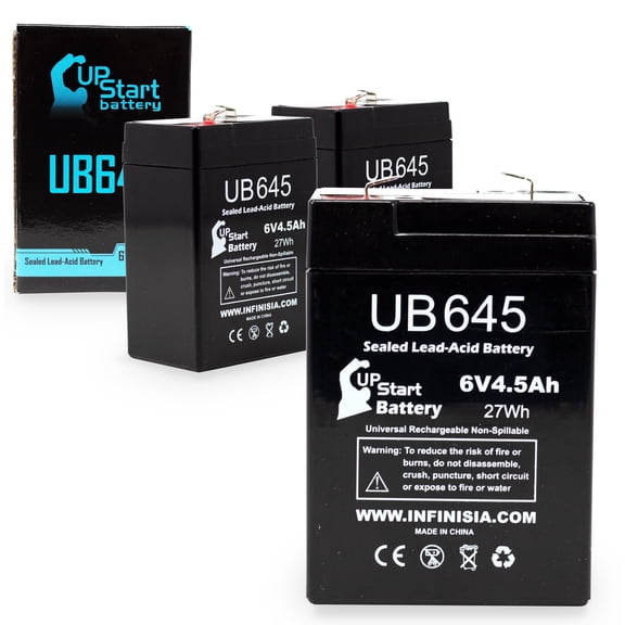 3x Pack - Compatible Hubbell PUPXXXX Battery - Replacement UB645 Universal Sealed Lead Acid Battery (6V, 4.5Ah, 4500mAh, F1 Terminal, AGM, SLA) - Includes 6 F1 to F2 Terminal Adapters