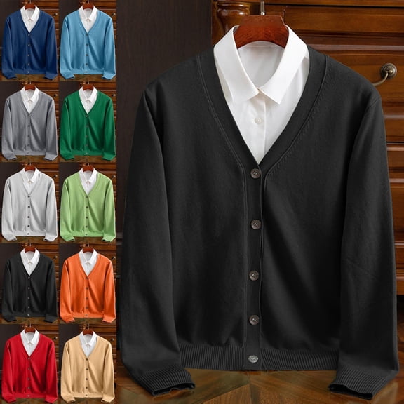 Zysthvn Athletic Jacket Men Fall Single Breasted Lightweight Sweater Mens Outerwear V-Neck Long Sleeve Solid