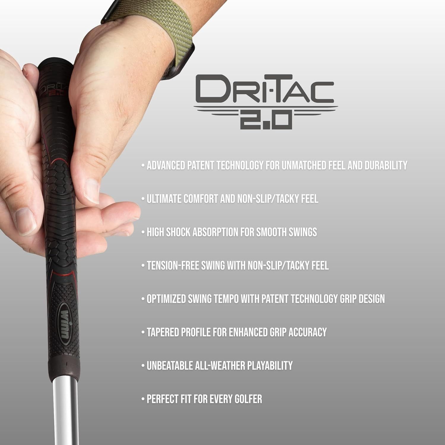 Winn Dri Tac Standard 2.0 Golf Grip -Bundle of 07 Standard Size Golf Grips 52DT-JBK STANDARD SIZE, Jet Black with Red design