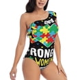 thumbnail image 3 of Sikiie I Love With Autism Print Women One Piece Swimsuits Tummy Control One Shoulder Bathing Suits Ruffle Swimwear, From S to XXL-Large, 3 of 6
