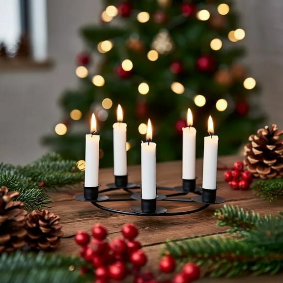 Christmas 5-Headed Bent Candle Holder - Festive Multi-Head Candle Stand for Romantic Candlelight Dinners, Home Table Decor & Holiday, Durable Metal Candlestick with Bent Design, 10.04*1.18in, Black