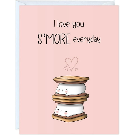Cute Valentine's Day Card – "I Love You S'MORE Everyday" Design – Blank Inside, Envelope Included – Perfect for Sweethearts, Girlfriends, and Partners