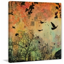 "Black Birds Dance" Painting Print on Wrapped Canvas