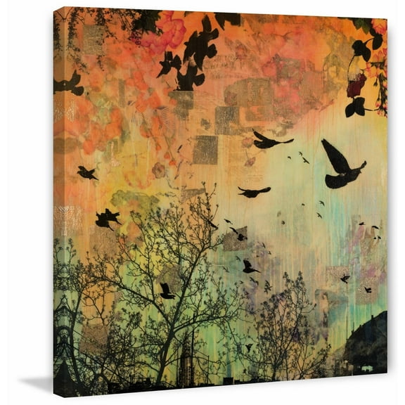 "Black Birds Dance" Painting Print on Wrapped Canvas