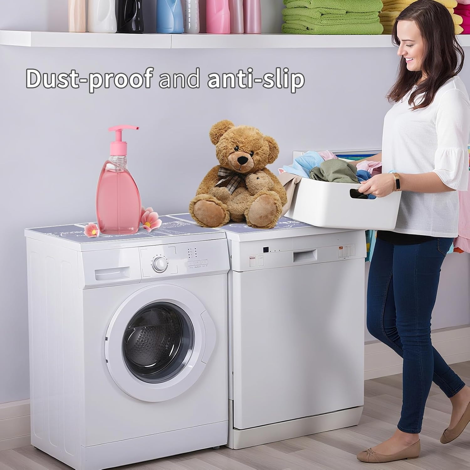 2 PCS Washer and Dryer Covers for the Top, 23.6x19.7inch Washer and Dryer Top Protector Mat, Non-Slip Dustproof Washable Pad for Laundry Room Kitchen