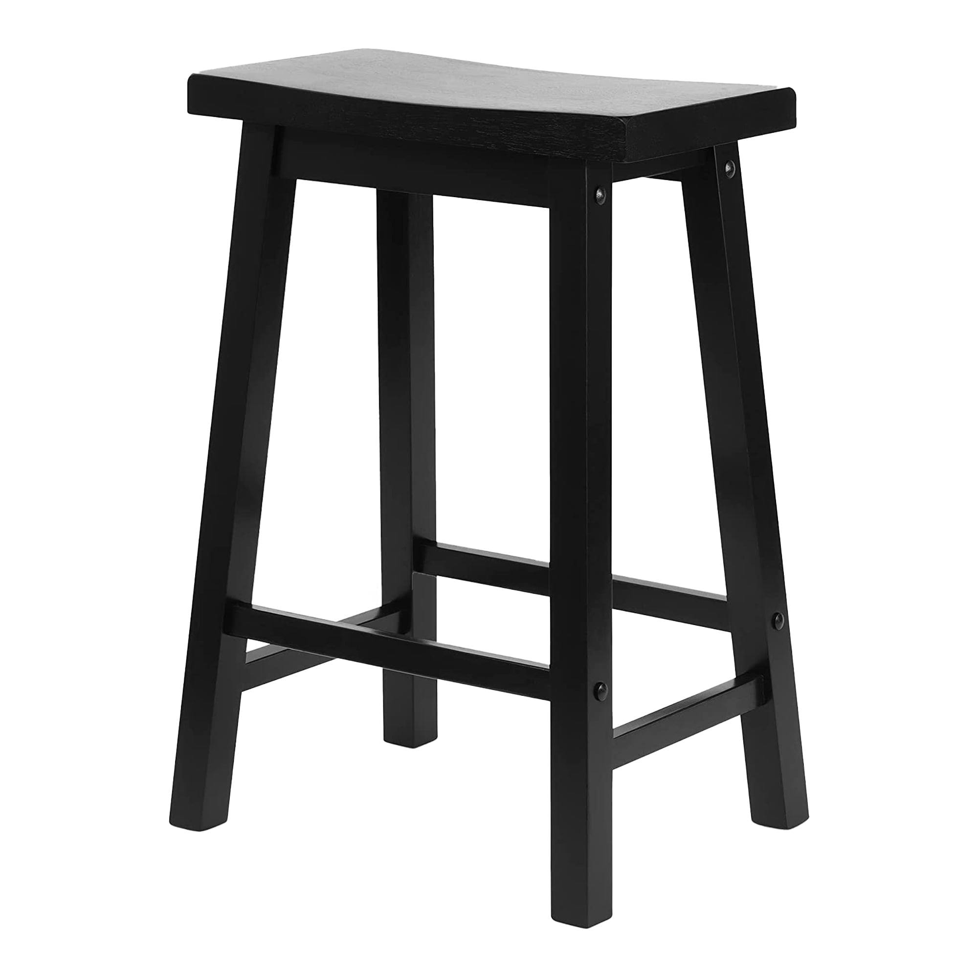 PJ Wood Classic Saddle Seat 24'' Kitchen Bar Counter Stool, Black (5 Pack)