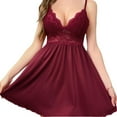 thumbnail image 4 of JSGEK Women's Satin Silky Nightgown Lace Strapy Babydoll Chemise Nightdress Full Slip Spaghetti Strap Bodysuits Red L, 4 of 5