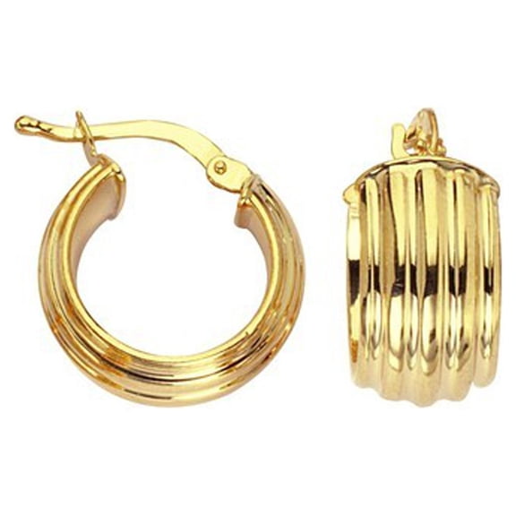 Sterling Silver Gold-Flashed 8mmx10mm Puffed Ribbed Hoop Earrings - 3.2 Grams