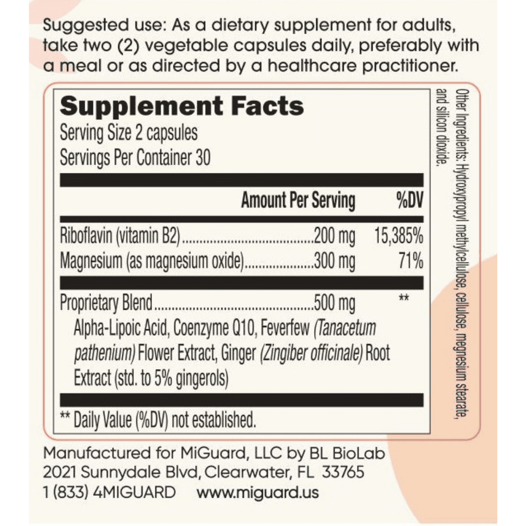 MiGuard (60 Capsules) - Migraine & Headache Relief Supplement