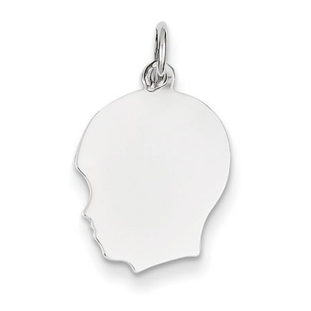 14k White Gold Plain Medium Facing Left Engravable Boy Charm Pendant