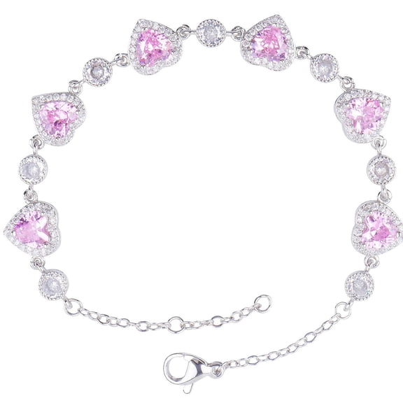 1pcs Love Heart Cherry Flower Pink Cubic Zirconia Bracelet Heart-shaped Bridal Wedding for Brides Bridesmaids Women Party Prom