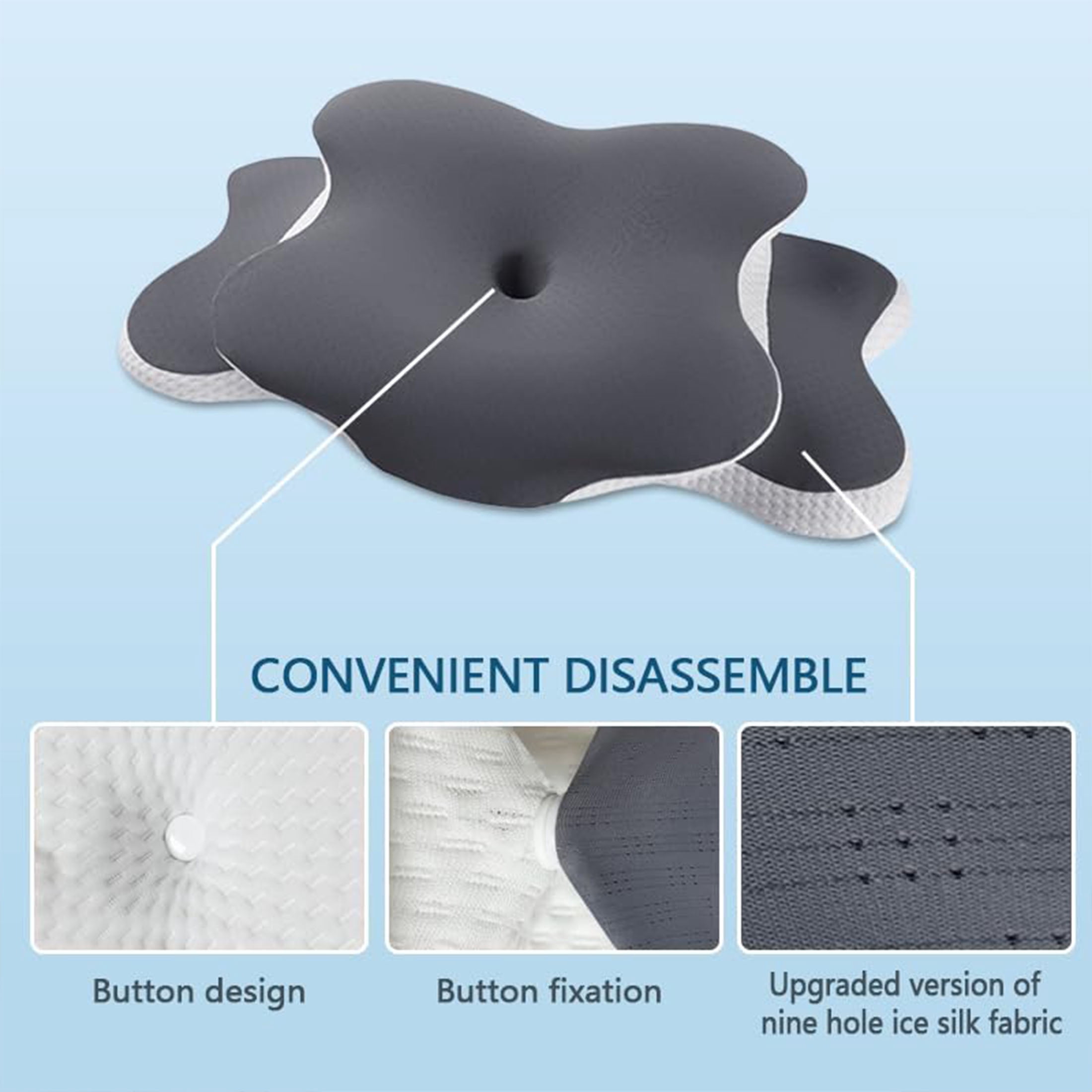 MOONORAH Cervical Memory Foam Pillows for Neck and Shoulder, Contour Bed Pillow, Ergonomic Neck Support Pillow for Side Back Stomach Sleepers with Pillowcase, Gray