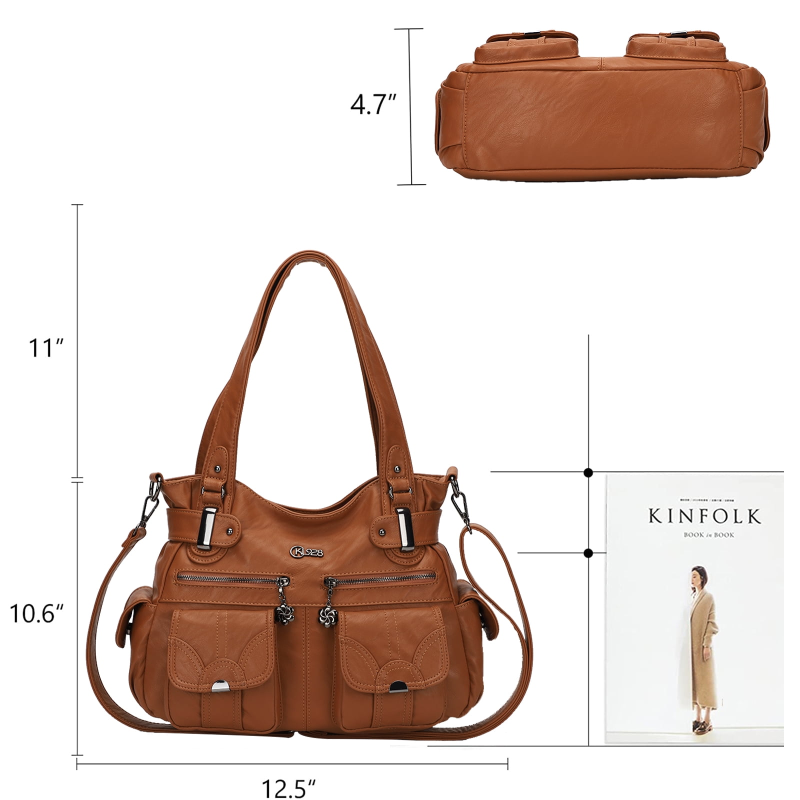 KL928 Hobo Bag for Women Multi Pockets Handbags Large Capacity Leather Purse for Daily Life and Work,Brown