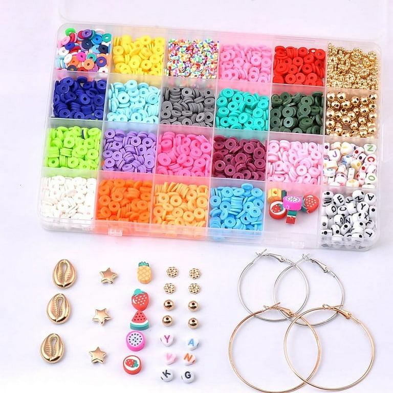 Goutoday 24 Slot Flat Clay Beads Bracelet Making Kit, 6mm Flat Polymer  Heishi Beads, Gifts for Age 6-12 