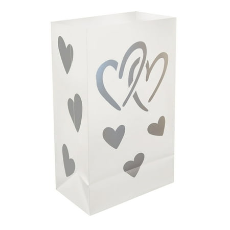 LumaBase Plastic Luminaria Bags Candle Holder Bag - 12 Count (Hearts)