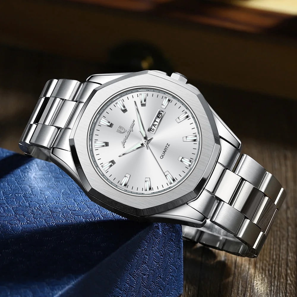 POEDAGAR Business Waterproof Quartz Watches for Men with Date Display Stainless Steel Band