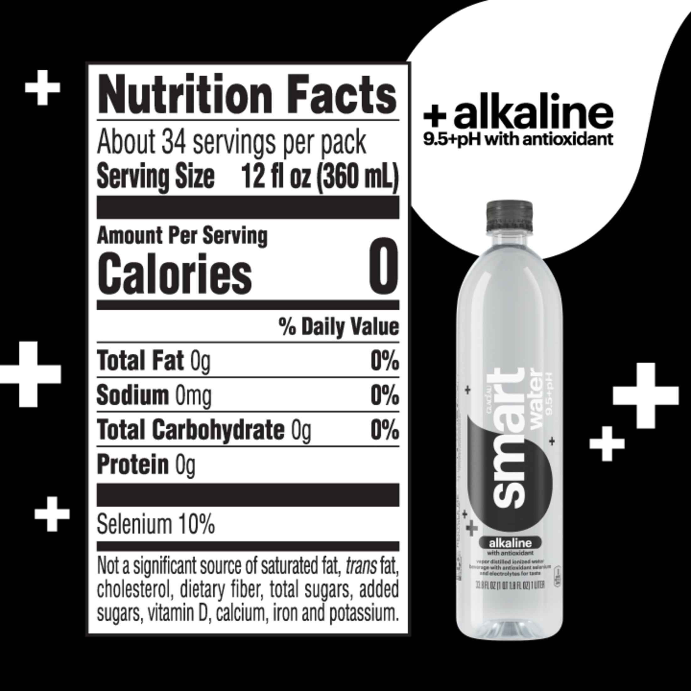 smartwater Alkaline with Antioxidant Water Bottles, 33.8 fl oz, 12 Pack