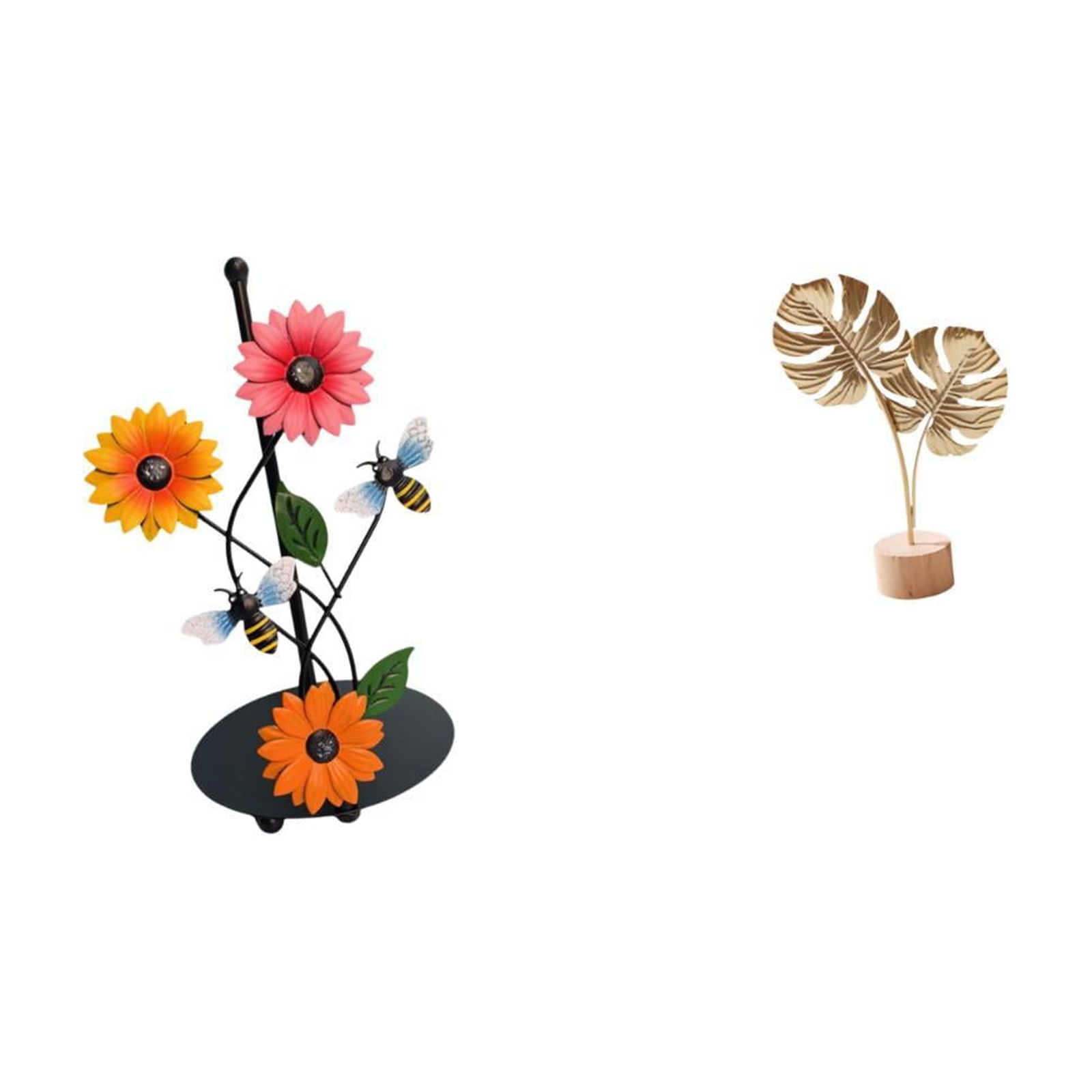 Fiocias Leaf Sculpture Toilet Paper Holder Paper Towel Holder Countertop Kitchen Roll Holder Metal Leaf Statue with Iron And Wood Base Suitable for Kitchen Di