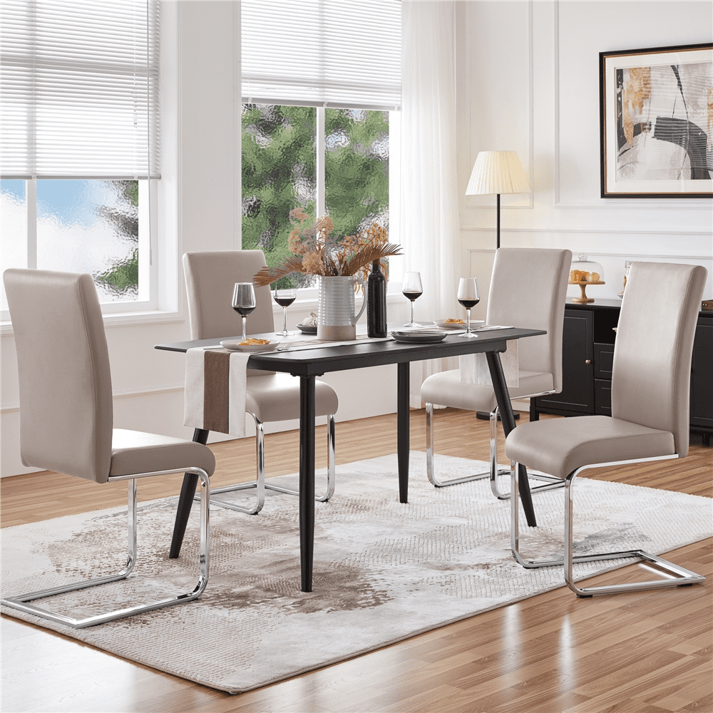 Alden Design 2PCS Faux Leather Dining Chairs with Metal Legs for Kitchen Dining Room, Light Brown