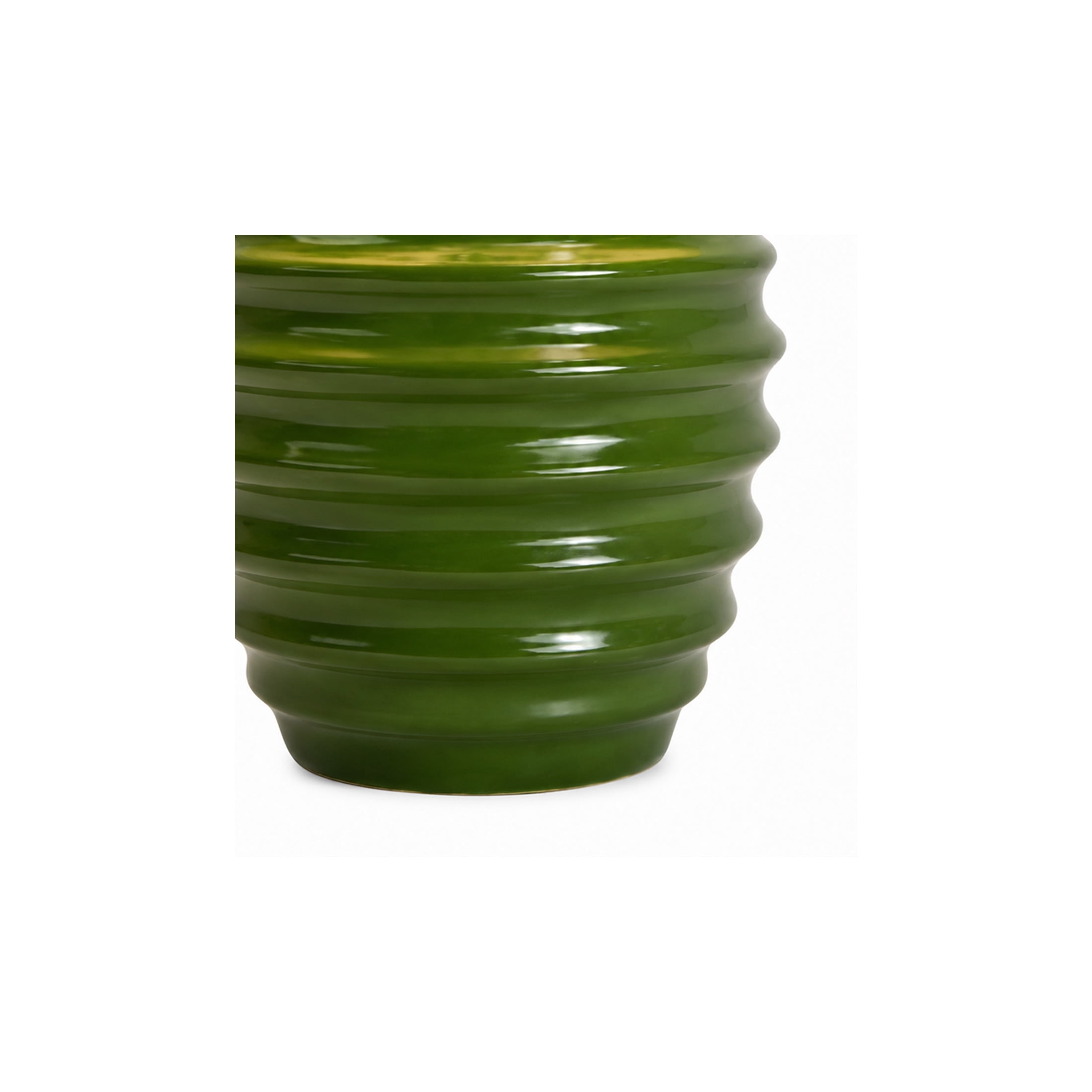DecMode 24" Handmade Ribbed Green Table Lamp with White Linen Shade