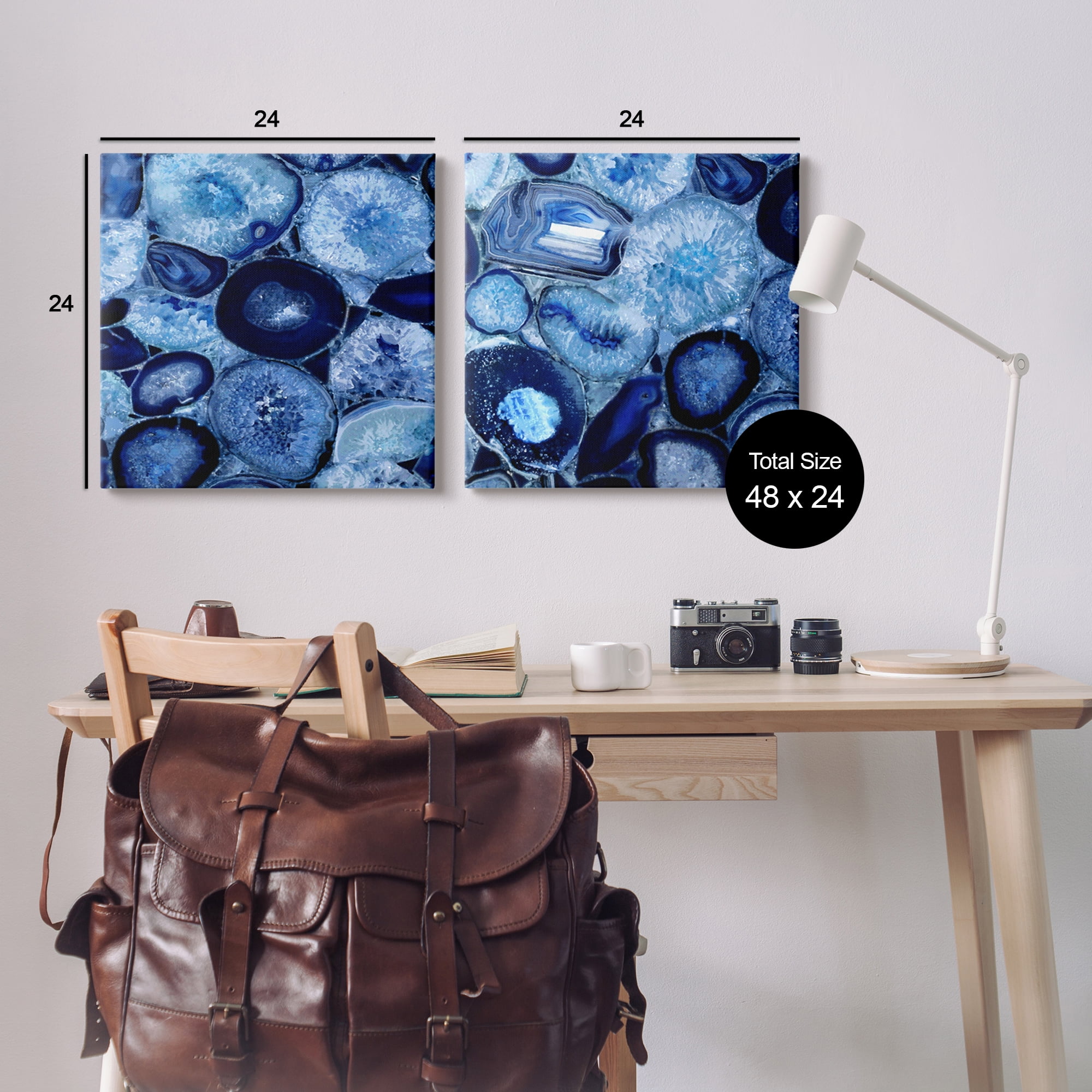 Stupell Contemporary Blue Agate Geodes Abstract Photography Gallery Wrapped Canvas Print Wall Art, Set of 2